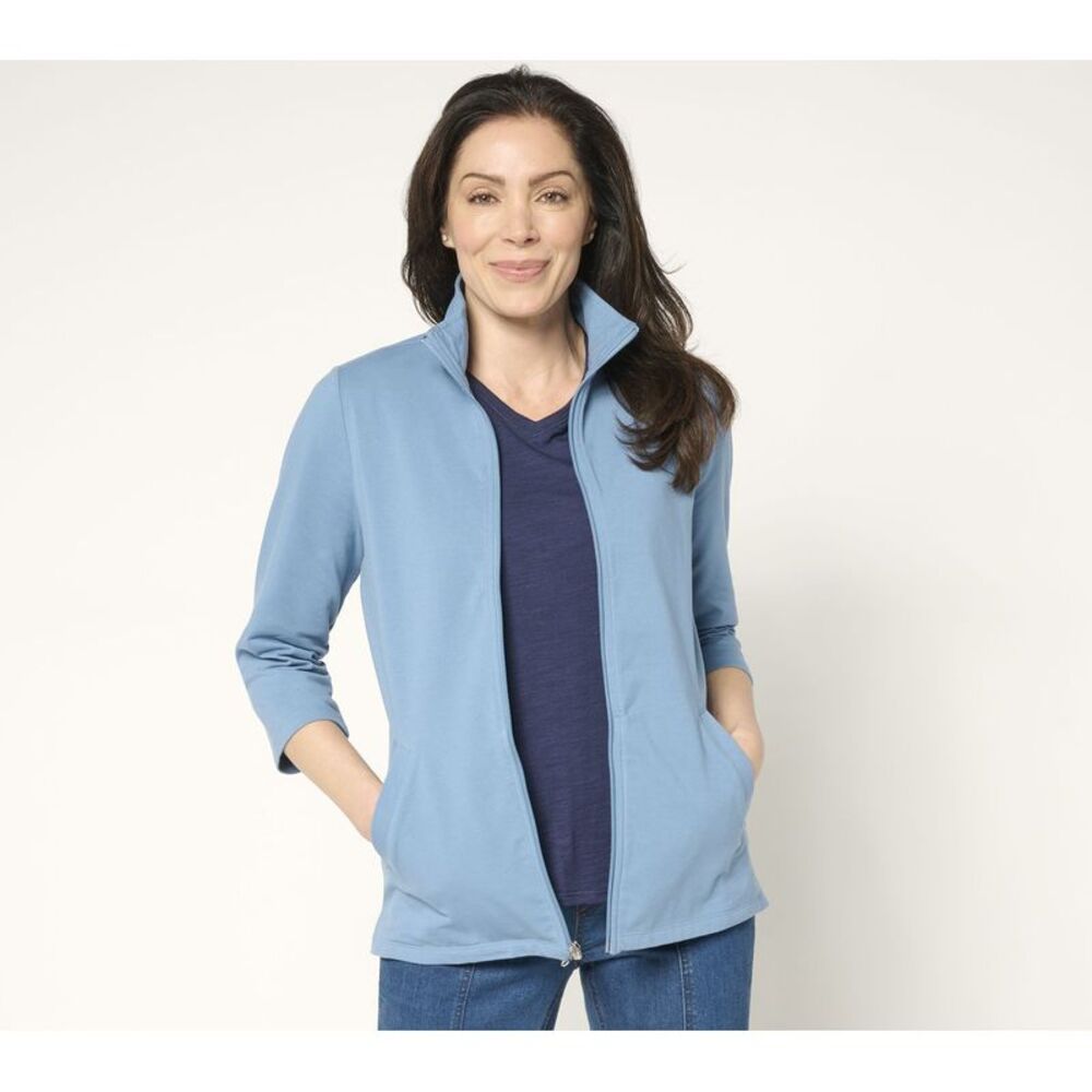 Denim & Co. Women's Petite Jacket P2XS Duo Sleeve Blue